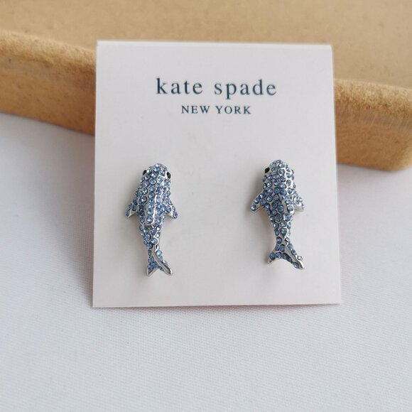 Kate Spade - California Dreaming Shark Silver Blue Stud Earrings - Picture 1 of 2